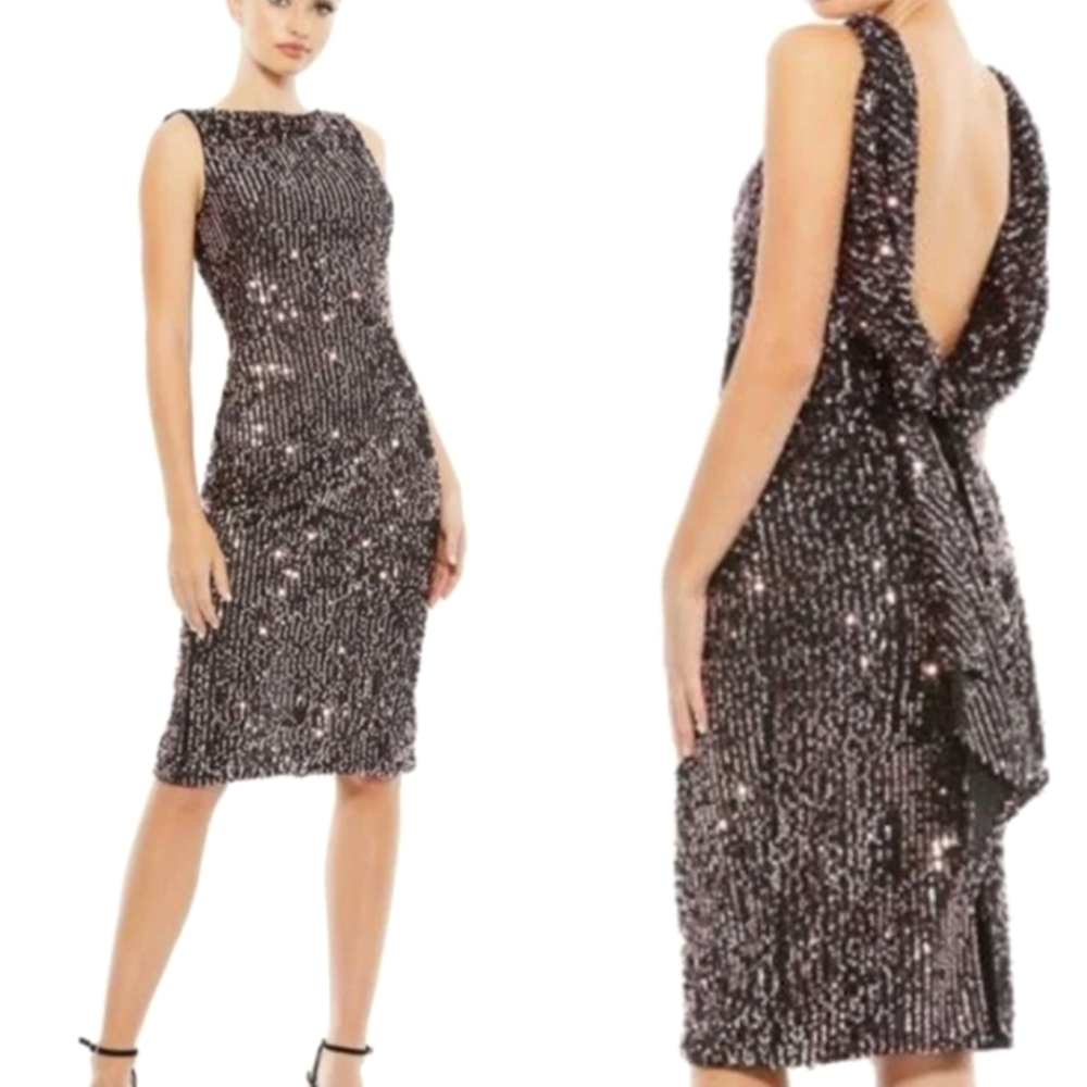 Mac Duggal Black Sequin Midi Dress